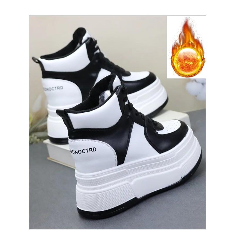 Fashion 13CM Women Cow Genuine Leather Platform Wedge Vulcanize Ankle Booties Spring Autumn Chunky Sneaker Ankle Microfiber Shoes