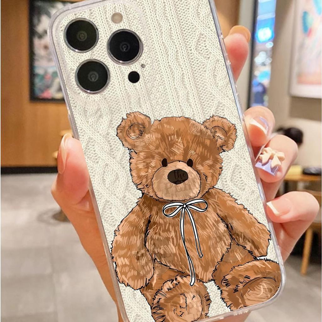 Cartoon Bear Anti-fall Clear Case for iPhone 14/15/16/17 Pro Max