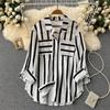 Women Casual Loose Korean Style Vertical Striped Shirt Jacket Mid Length Tops Summer New Multi Color