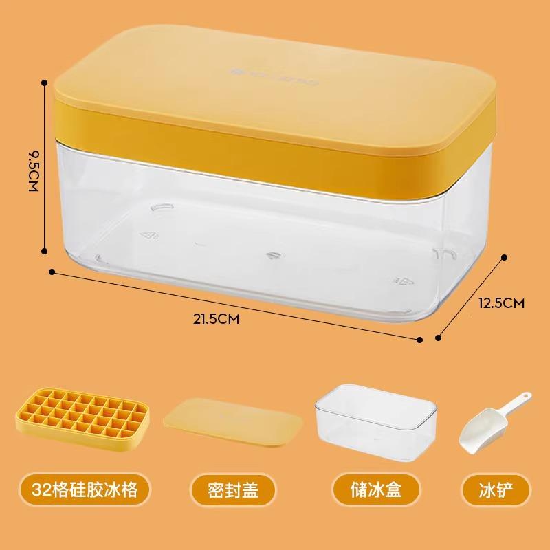 Home Ice Making Tray Food-Grade Soft Silicone Press-to-Release Ices Cube Mold with Freezer Storage