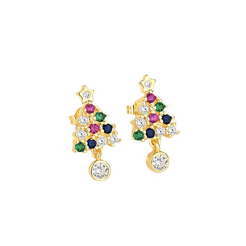 925 Sterling Silver Needle Christmas Tree Earrings New Trendy Temperament Ear Jewelry Ins Simple Niche Design Color Zirconium Earrings 2026