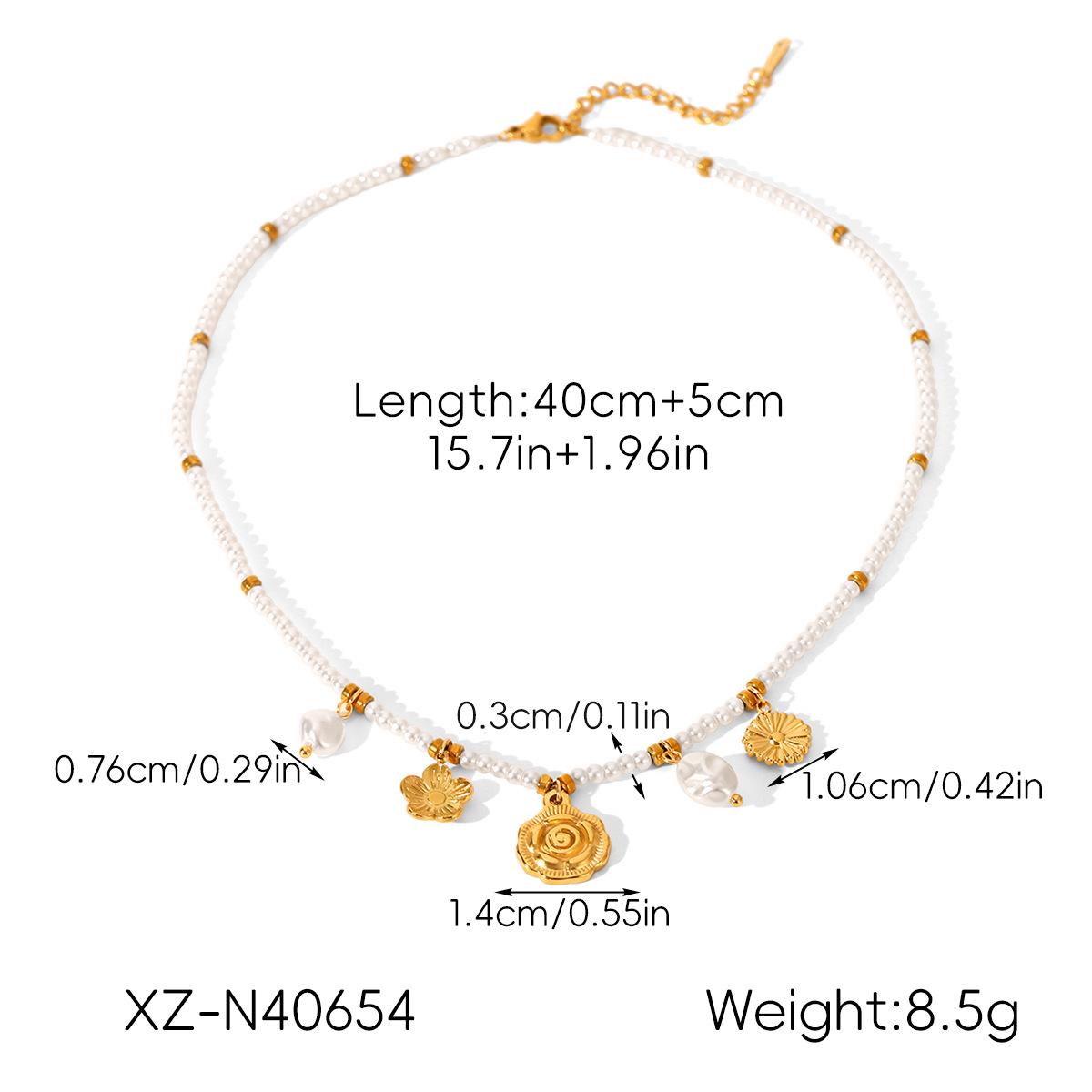 

Elegant Floral Pendant Necklace - Stainless Steel with Pearl & Shell Beads for Women