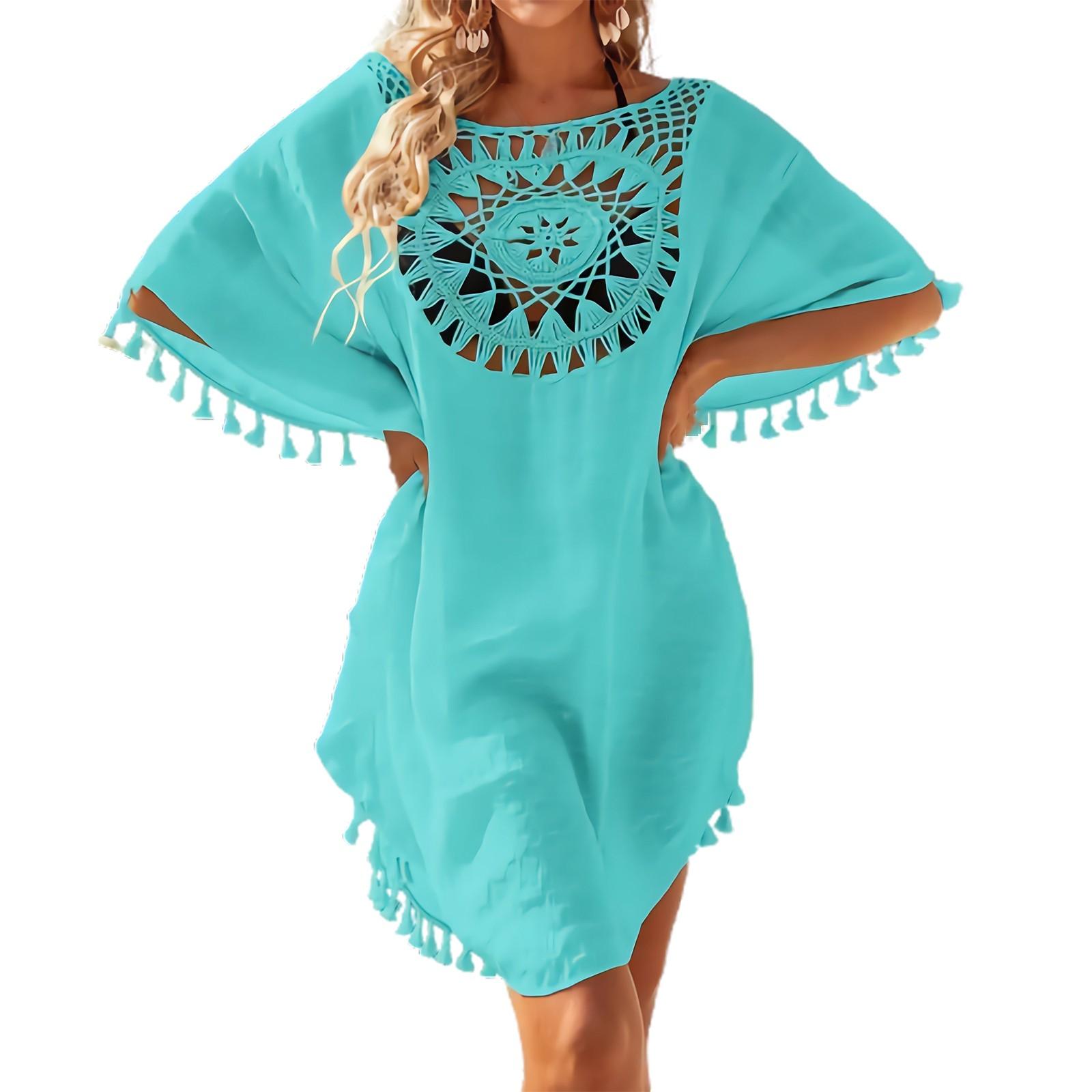 

Женское свободное повседневное пляжное бикини с короткими рукавами и кисточками в стиле пэчворк для отдыха One Size