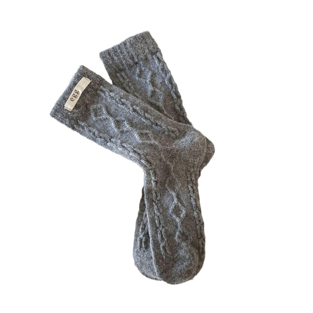 Rabbit Wool Egg Cloth Label Socks Female Korean Rhombus Dark Pattern Warm Twist Middle Tube Dongmen Stacking Socks