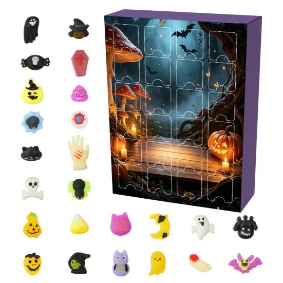 Halloween Desk Decorations Advent Calendar 2026, 24 Pcs Mini Squeeze Figures Countdown Calendar, Squishy Sensory Toys Slow Rising Stress Relief Toys,