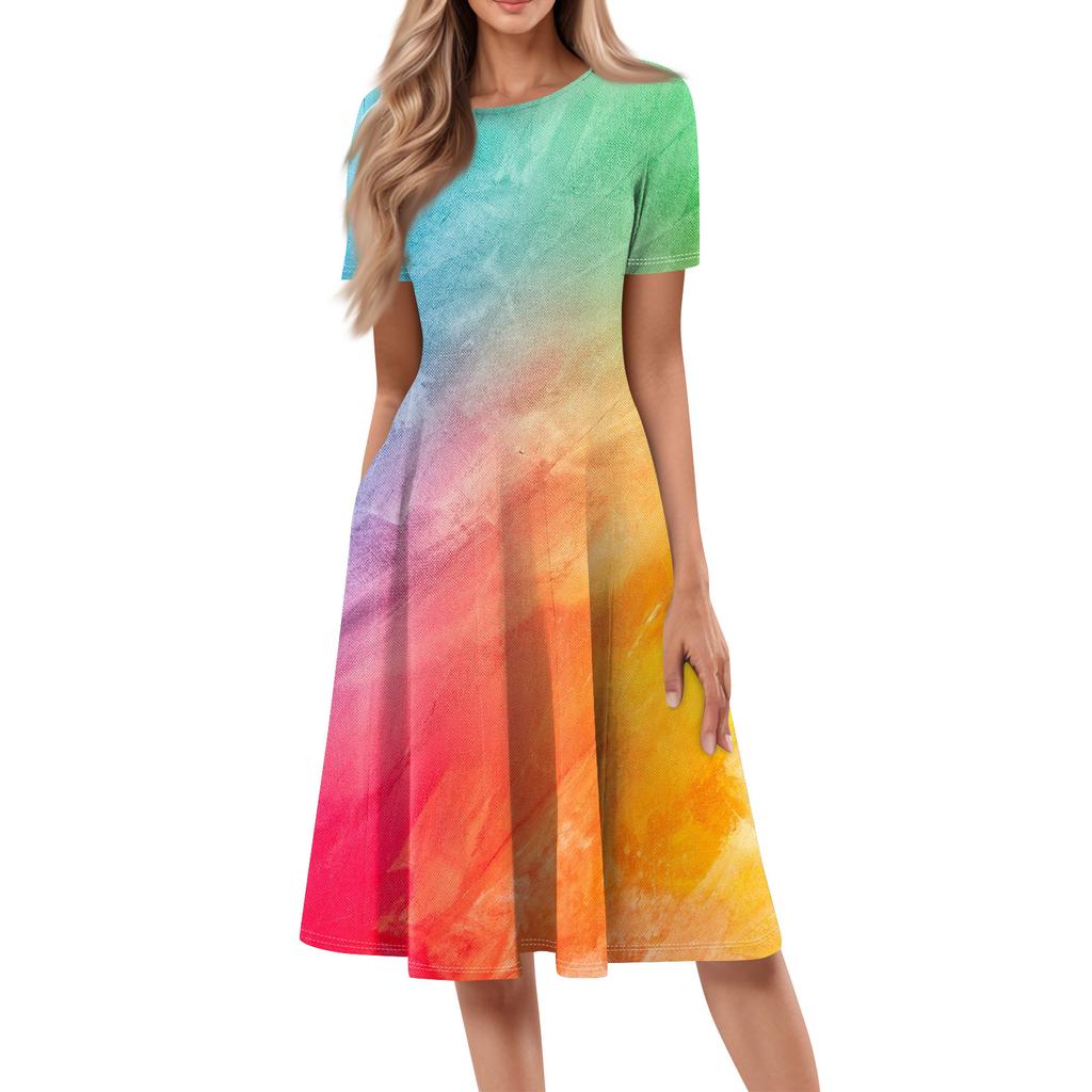 Women Casual Printed Round Neck Long Dress