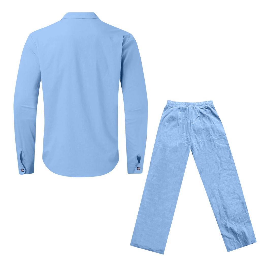 Herrskjorta och byxor Kostym Herr Casual Lös Långärmad Byxor Strandkostym
