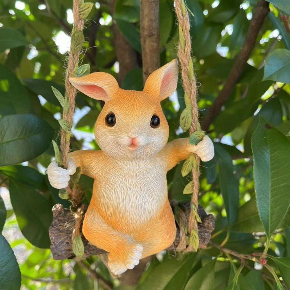 Pendant Rabbit Swing Miniature Figures Resin Duck Table Decoration Doll  Outdoor Balcony Patio Tree