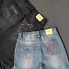 Loose Fit Straight Leg Denim Jeans Men - Washed Blue Black Gray Vintage Harajuku Hip Hop Style Mid Rise