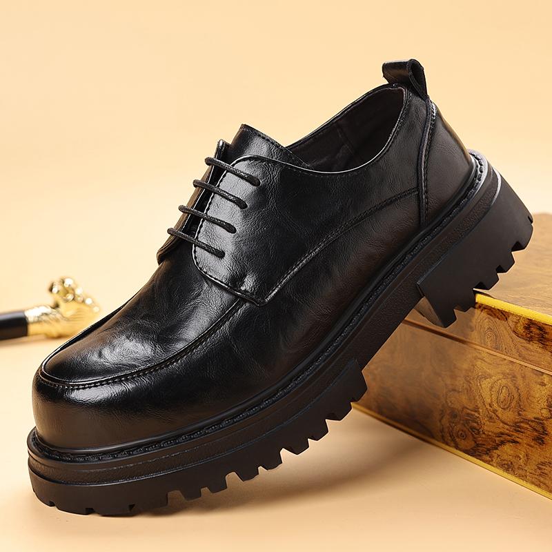 Fashion Black Thick Soled Leather Shoes Classic Retro Versatile Style Outdoor Leisure Party Daily Business Dress Office Adult Shoes