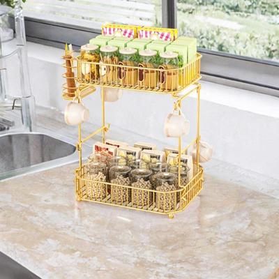 Kitchen Spice Rack Bathroom Organizer Countertop Carbon Steel Shelves with Hooks for