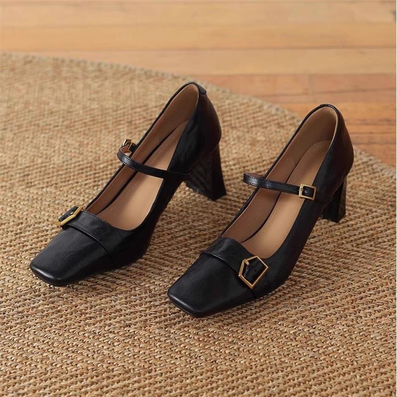 

Модные туфли Мэри Джейн с металлической пряжкой, женские удобные кожаные туфли на высоком каблуке, элегантные туфли-лодочки на массивном каблуке, zapatos de mujer 39