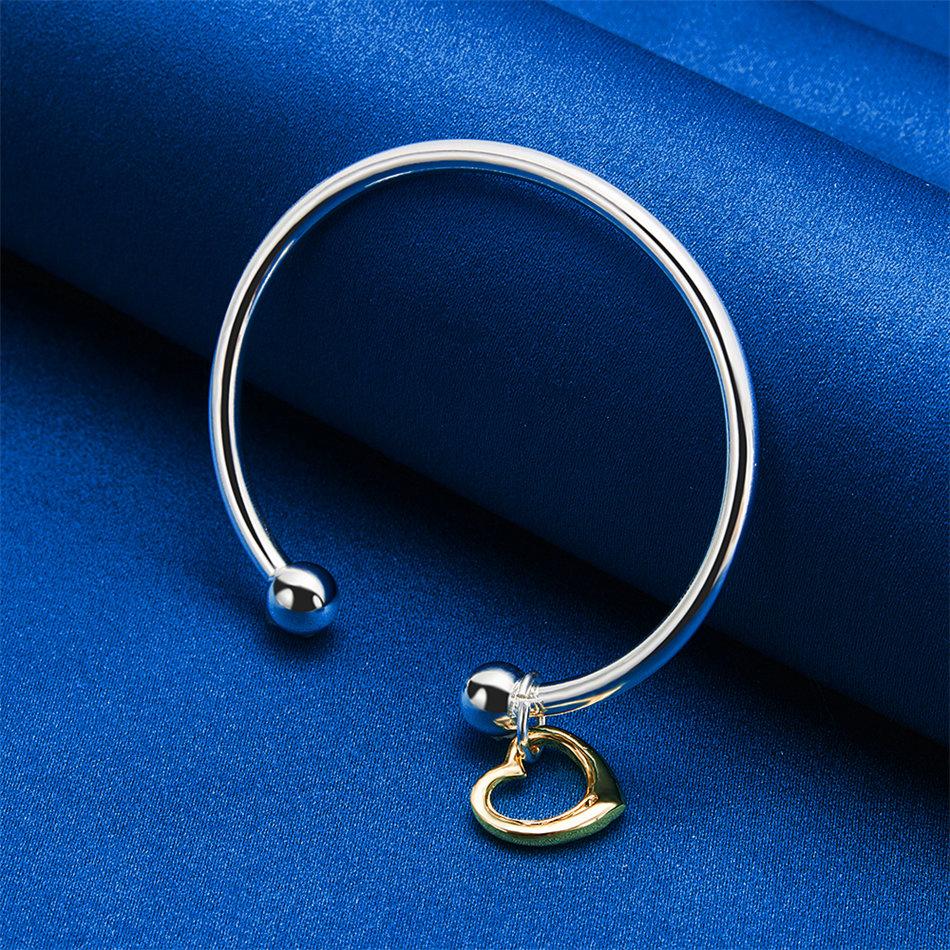 Luxurious 925 sterling silver exquisite gold heart-shaped open bracelet for women's fashion parties, wedding jewelry