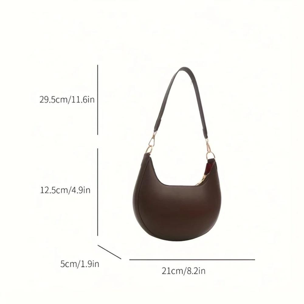 Fashion PU Leather Shoulder Bag Large Capacity Solid Color Underarm Bag Moon-shaped Tote Handbag Women