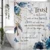 Blue Floral Bible Inspirational Quotes Shower Curtain, Bathroom Decorative Shower Curtain, Waterproof Shower Curtain with Hooks