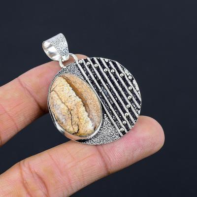 Birthday Gift For Her Natural Picture Jasper Gemstone Pendant 925 Silver