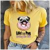 Cotton  Lifes a Pug Living the Life Donut Pug Graphic Women TShirt Cute Dog Lover Casual Short Sleeve Tee