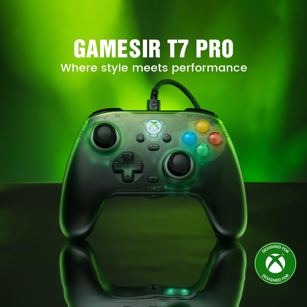 GameSir T7 Pro Wired Controller for Xbox/PC/Android, Hall Effect Sticks & Triggers, Back Buttons, RGB Lighting, Trigger Stop Function, Retro Green