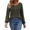Women'S Round Neck Casual Fashion Solid Color Button Long Sleeved T-Shirt Top Top Blusa Elegante Feminina