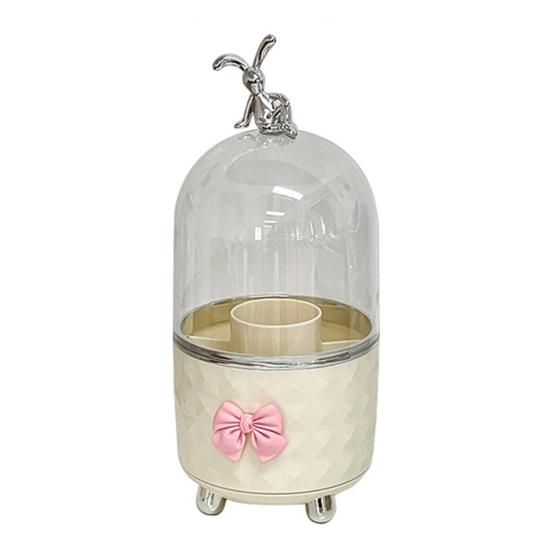 Makeup Brush Storage Box with Rotating Grid Design Large Capacity Cosmetic Storage Bin