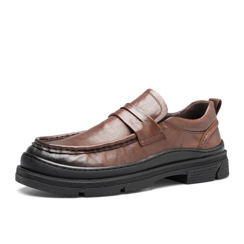 

Повседневная кожаная обувь мужская из натуральной кожи лоферы на одной педали черная воловья кожа платформа британский стиль мужская деловая классическая кожаная обувь 44