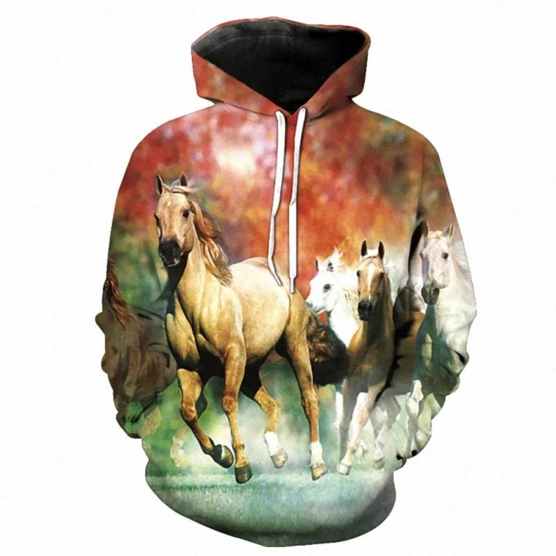 Autumn 3D Horse Pattern Printed Hoodies Fashionable Casual Sports Long Sleeved Men's Hooded Sweatshirts