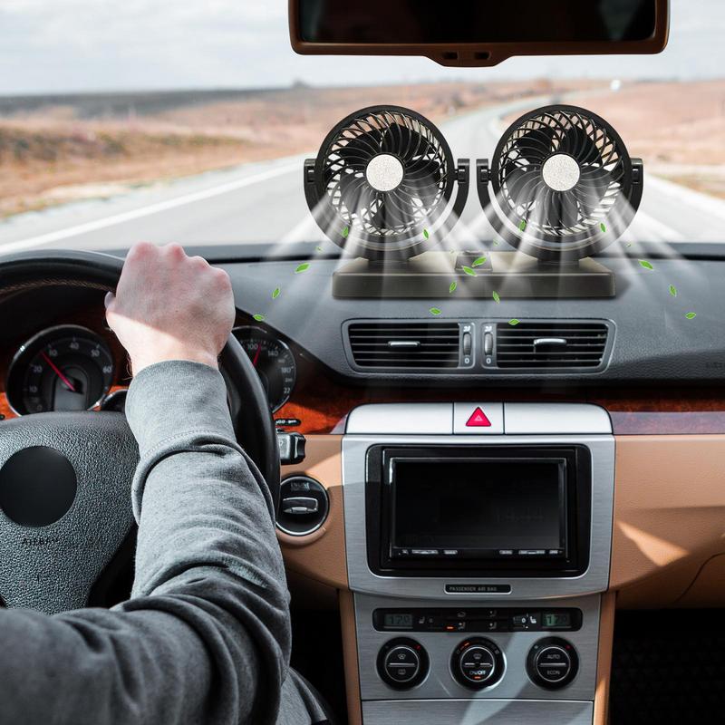 

Portable Car Fan Double Head Car AC 360 Degree Rotatable Vehicle Air Circulation Auto Cooling Device For Small Cars And Large красный