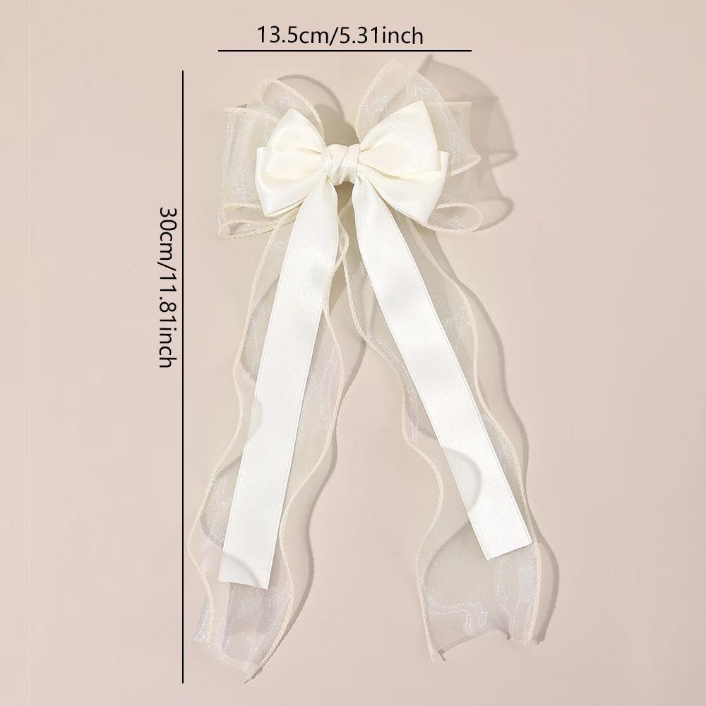 Girls Chiffon Bow Hair Clip Elegant Long Tail Ribbon Hairpins For Children Wedding Prom Daily French Headwear Hair Accessories