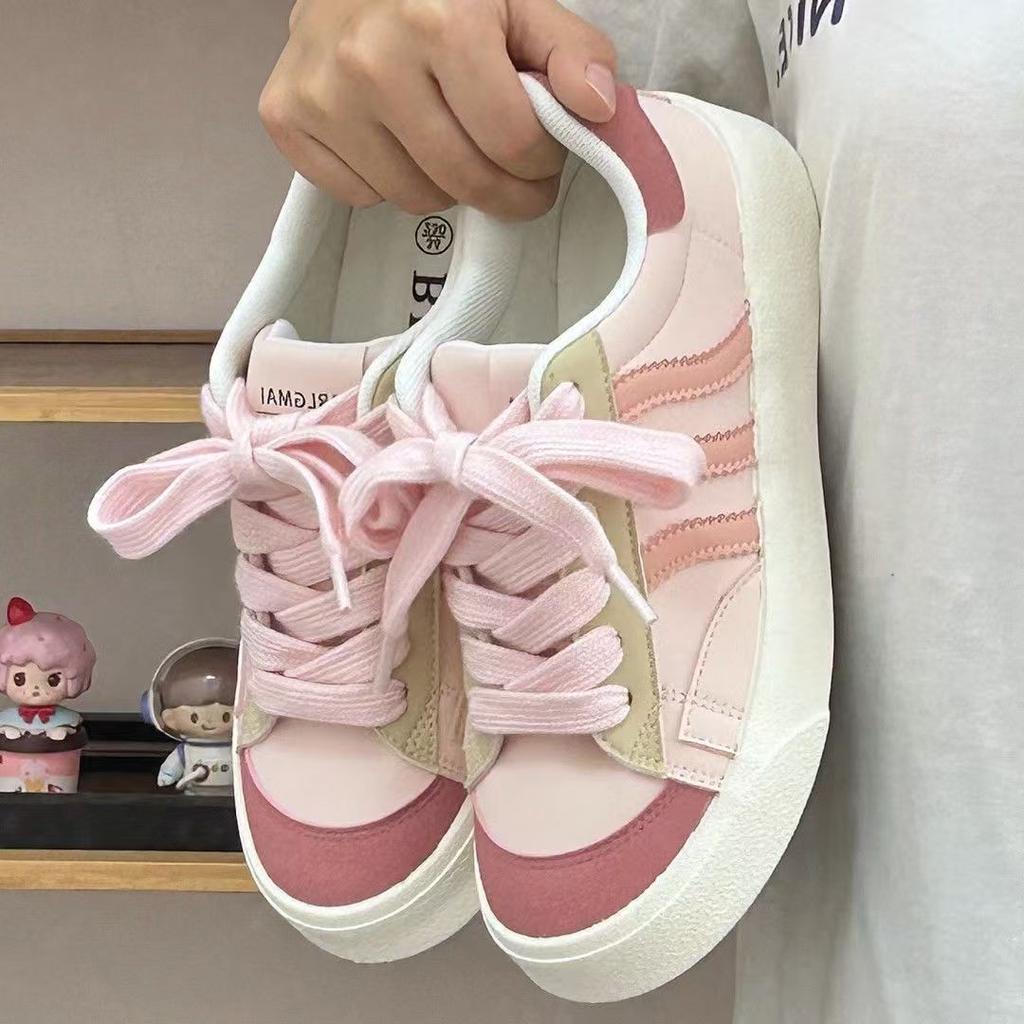 2024 Spring and Autumn New Little White Shoes Women's Hong Kong Style Academy Style Korean Edition Thick-soled Couples Comfortable Running Casual Boar