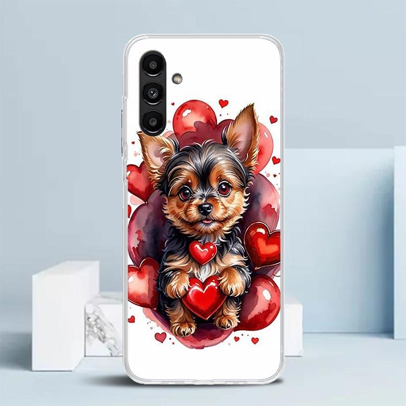 Lovely Puppy Heart Dogs Phone Case For Samsung Galaxy A17 A37 A57 A16 A15 A14 A13 A56 A55 A54 A53 A36 A35 A34 A33 A26 A25 A24 A2