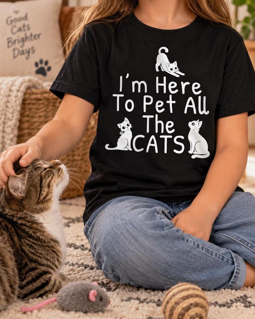 I'm Here to Pet All the Cats Shirt, Funny Feline Lover Tee, Kitten Owner Gift, Cat Mom Birthday, Animal Shelter Worker, Playful Kitty Design