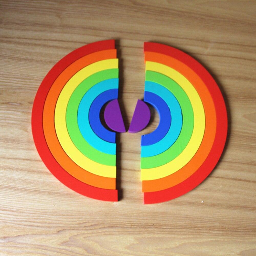 Wood Rainbow Building Blocks Baby Early Learning Instructional  Wooden Toys Colorful Wooden Blocks Toy For Children Kids Gifts