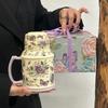 Oil painting retro ceramic kettle cup, large-capacity water cup, high-value mug for girls, birthday gift for girlfriends