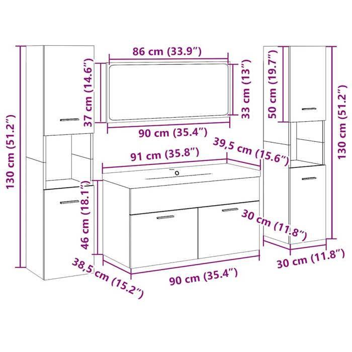 VidaXL Ensemble de meubles de salle de bain 5 pcs gris béton, armoire de salle de bain, placard de salle de bain, meuble de 3324887