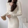 Autumn Vintage V-neck Waist Design Slim-fitting and Thin Hip Skirt Long-sleeved Women's Knitted Dress