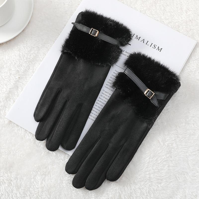 

Замшевые перчатки женские осенне-зимние с поясом из меха норки, ветрозащитные и бархатистые, теплые, с сенсорным экраном, уличные перчатки для езды на электромобиле One Size