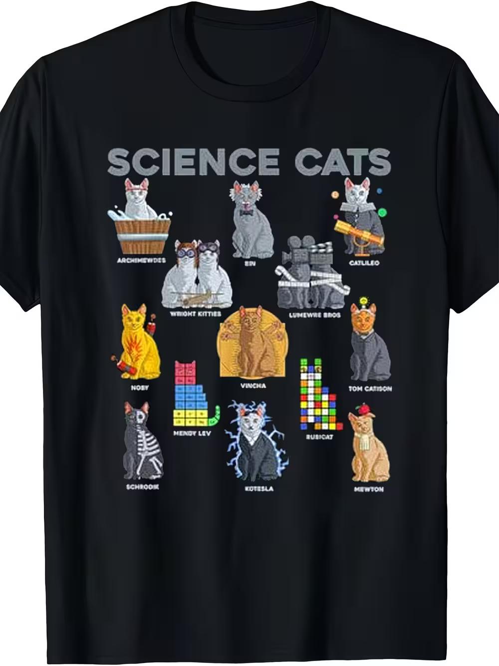 

Men s Funny Science Cats Graphic T-Shirt- 100% Cotton Short Sleeve Crewneck Tee with 8 Scientist Kitty Designs(Astronaut S