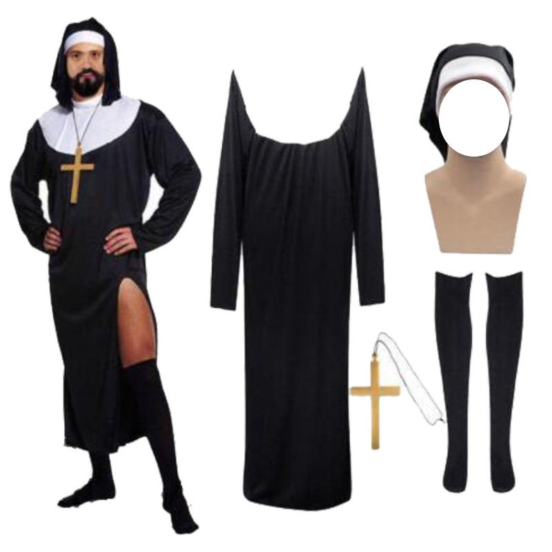 

Мужской костюм монахини для взрослых с крестом, для мальчишников, мужской, на Хэллоуин, маскарадный, для косплея M
