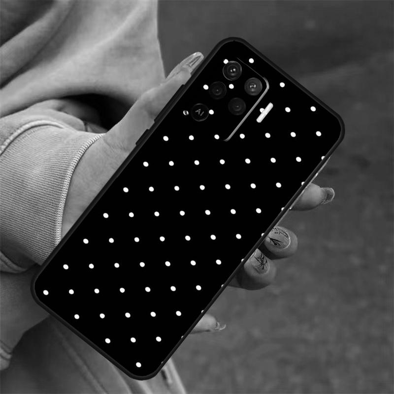 Black And White Polka Dot For OPPO A53S A57S A54 A74 A94 A17 A77 A58 A78 A98 A5 A9 A96 A76 A16 A52 A72 A79 A15 Case