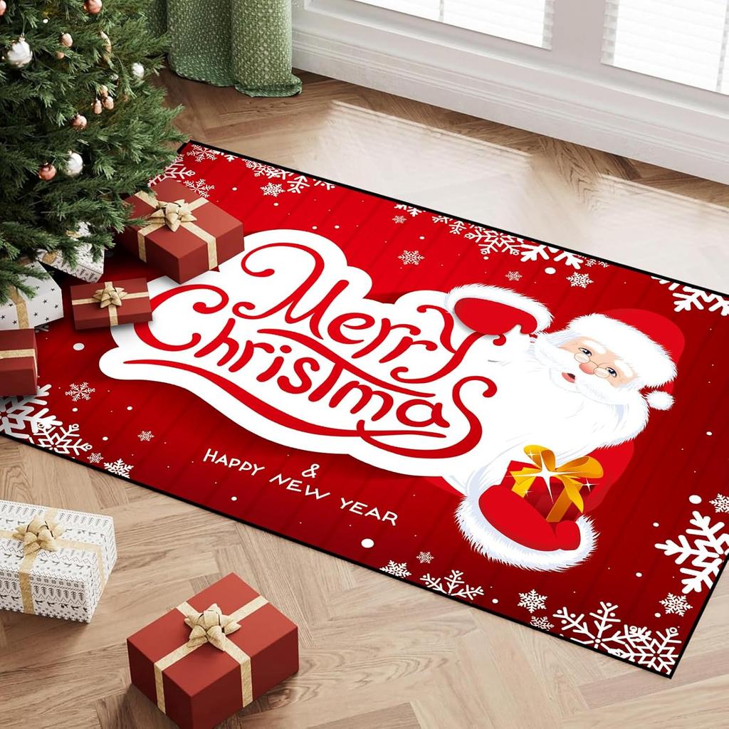 Merry Christmas Rug Winter Snowflakes Area Rug Indoor Blessing Doormat Floor Mat Carpet for Entryway Bedroom Happy New Year