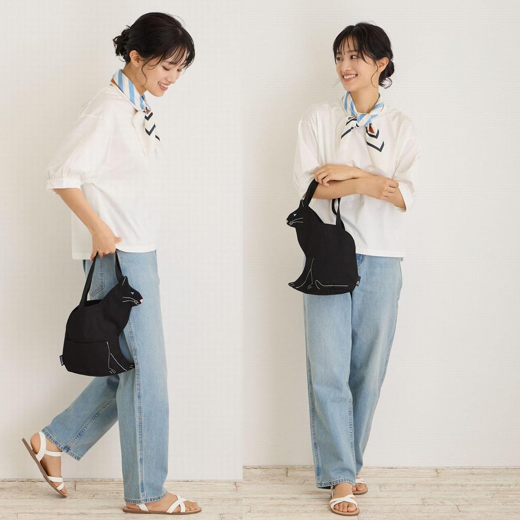 [Rootote] 1110 Cat-Shaped Small Tote Bag EU Deli Osuwari Neko-A (01 White)