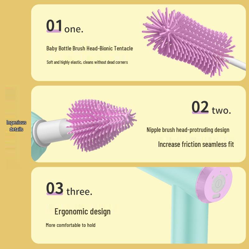 Long-lasting Electric Baby Bottle Cleaning Brush with Food-Grade Bristles for Powerful and Efficient Cleaning - A Must-Have for Moms and Babies.