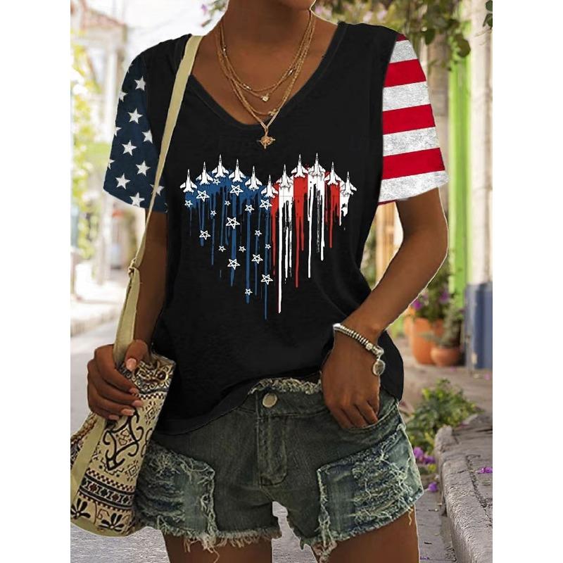 

Women s T Shirt Graphic Flag Vintage Stylish Classic Short Sleeve V Neck Regular Tops Summer S