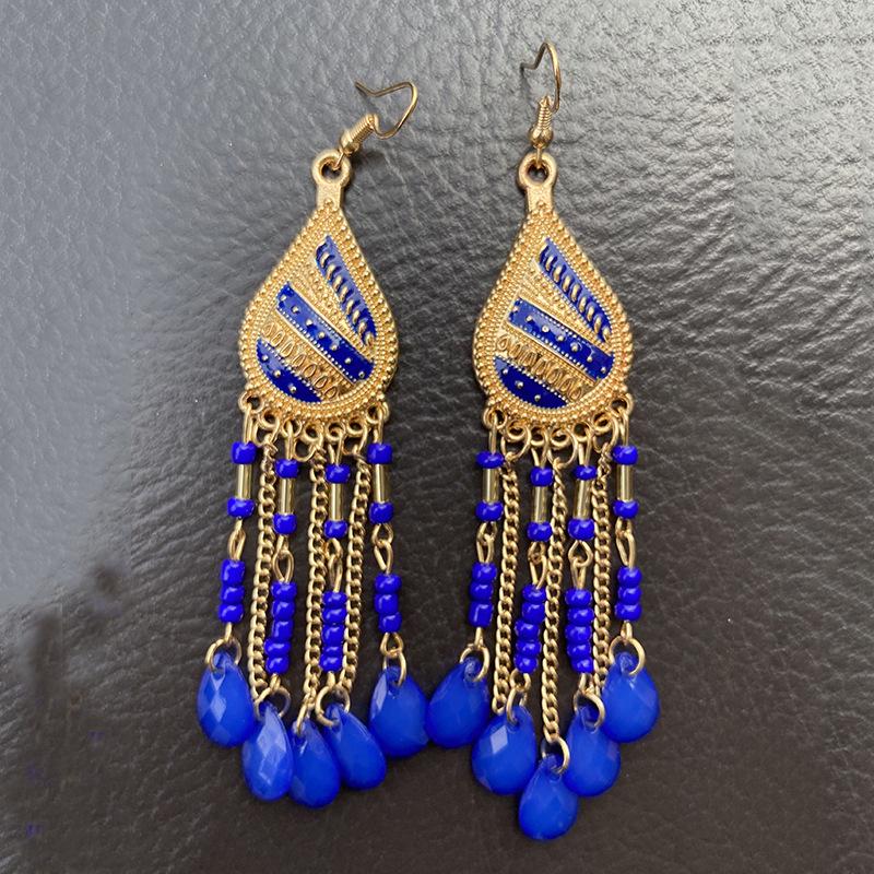 Bohemian Crystal Tassel Earrings - Ethnic Style, Slim Face, Exaggerated Design for Travel
