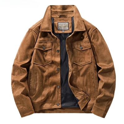 Braune Vintage Aviator Wildlederjacke für Herren Neue leichte Revers-Freizeitjacke für Frühling und Herbst