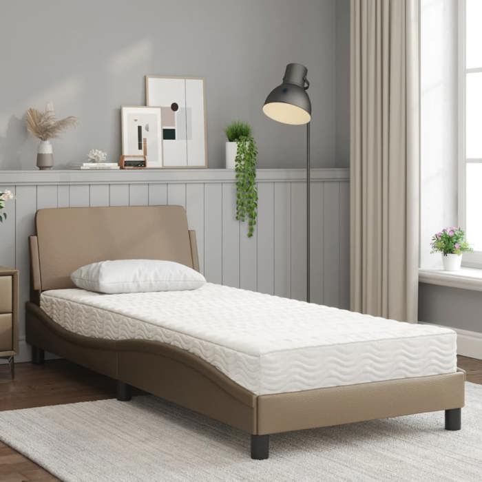 VidaXL Lit avec matelas cappuccino 90x190 cm similicuir, meuble de chambre à coucher, lit simple, cadre de lit incurvé, 3208321