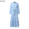 ZANZEA Women Casual Round Neck Loose Long Sleeve Dress