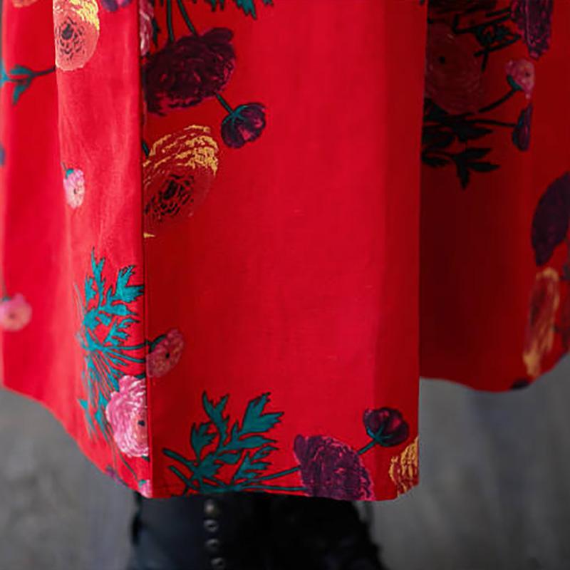 Ladies Spring and Autumn Long-sleeved Dress Retro Loose Large Size Ethnic Style Long Print New A-line Skirt