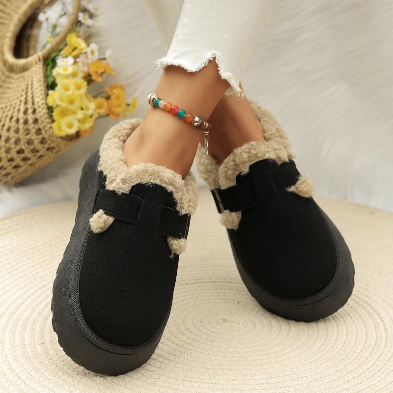 Autumn and winter new wool cotton shoes women's round head thick-soled plush lazy foot snow boots