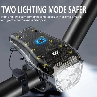 MTB Bike Front LED Light Rechargeable Bike Light with Electronic Horn Battery Display Mountain Bike Accessory Night Riding Torch